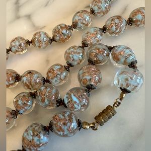 Venetian Murano Glass Necklace - Robins Egg Blue with Gold Flecks